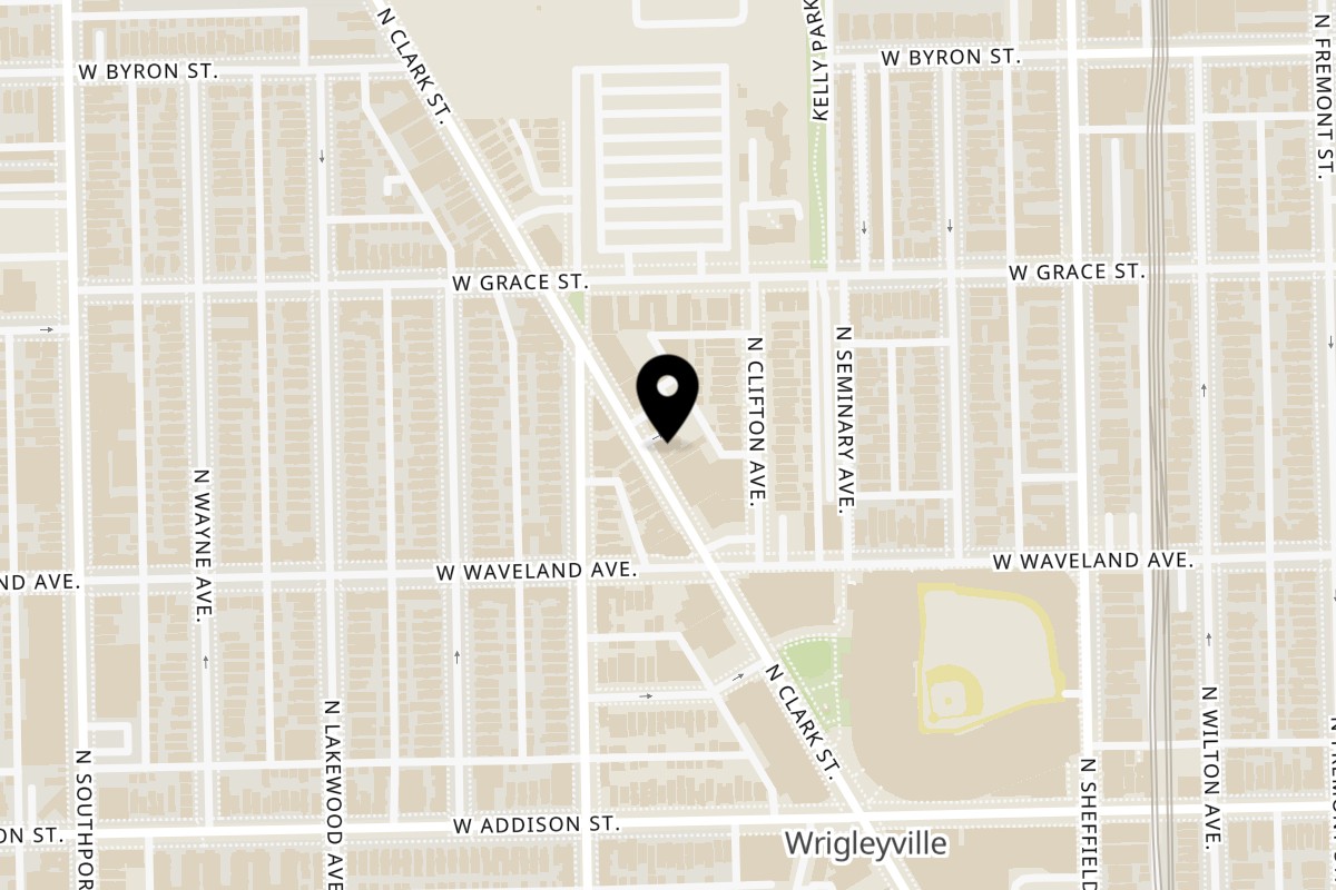 Map showing the location of La Mexicana Grill Wrigleyville on 3731 N Clark St Unit 1 in Chicago